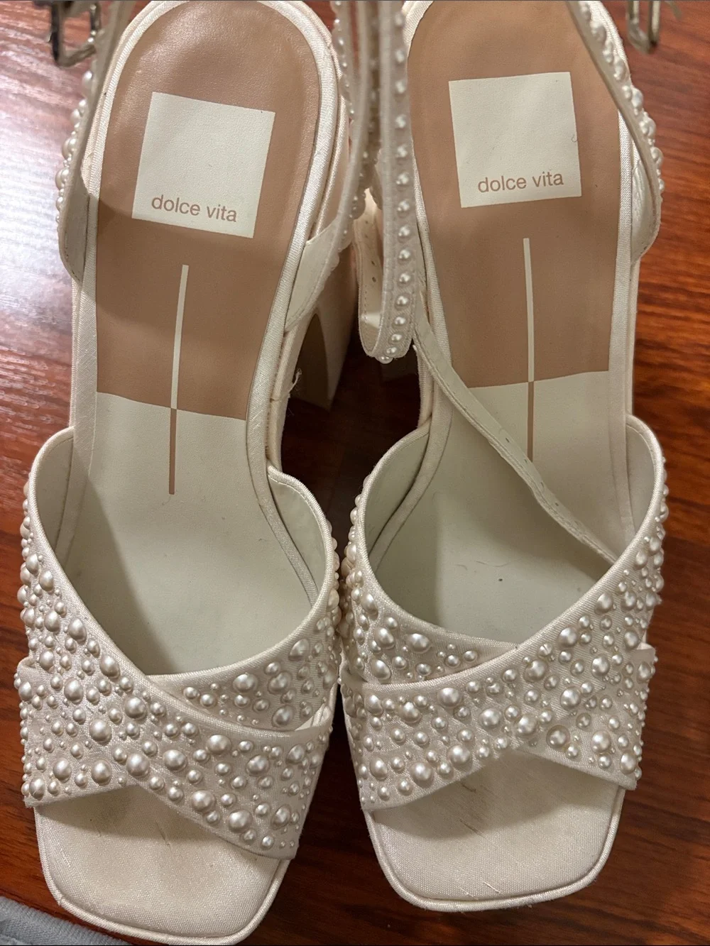 Dolce Vita Pearl-Embellished Ivory Platform Sandals